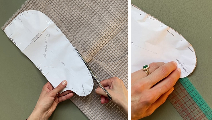 cutting the terry cloth for the baby bib