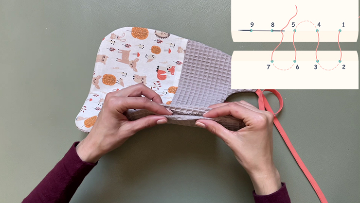 how to close a baby bib opening with a ladder stitch